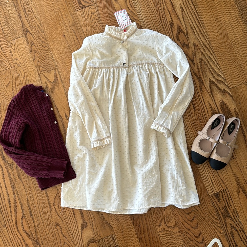 La Coqueta ivory velvet trim dotted Dress Size 10 Bianca